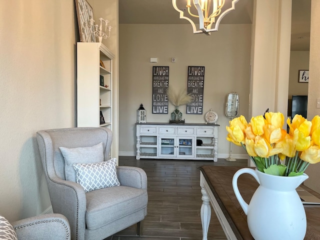 12813 Narrow Cove Dr, Texas City, TX 77568 - living area with a chandelier, baseboards, and dark wood-style flooring