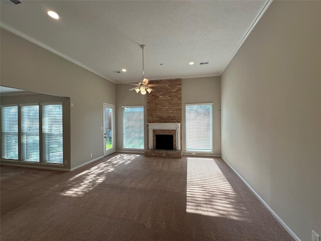 unfurnished living room featuring baseboards, carpet, a ceiling fan, and recessed lighting