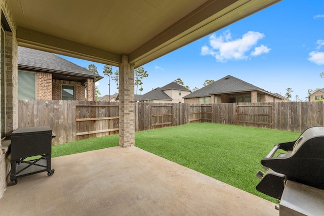 view of yard with a fenced backyard and a patio area