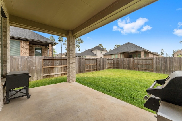 view of yard with a fenced backyard and a patio area