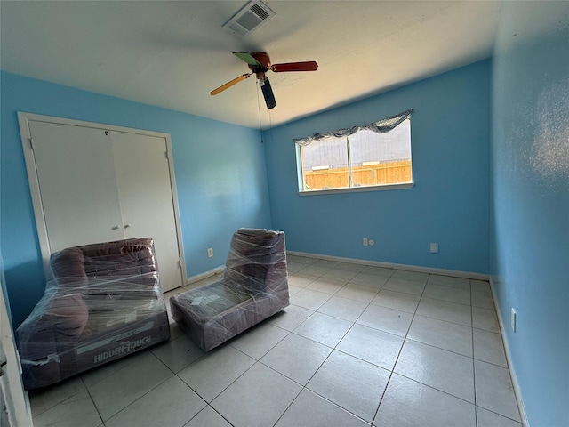 710 Fawnwood Dr, Missouri City, TX 77489 - sitting room featuring ceiling fan, visible vents, baseboards, and tile patterned flooring