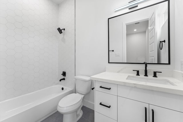 full bath with vanity, shower / bathing tub combination, tile patterned floors, and toilet