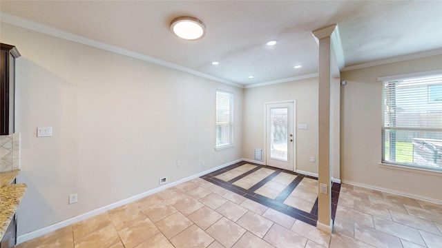 24129 Auburn Falls Ln, Porter, TX 77365 - foyer with ornamental molding, plenty of natural light, baseboards, and recessed lighting