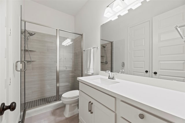 2122 Rosybill Dr, Katy, TX 77494 - bathroom featuring tile patterned flooring, vanity, toilet, and a shower stall