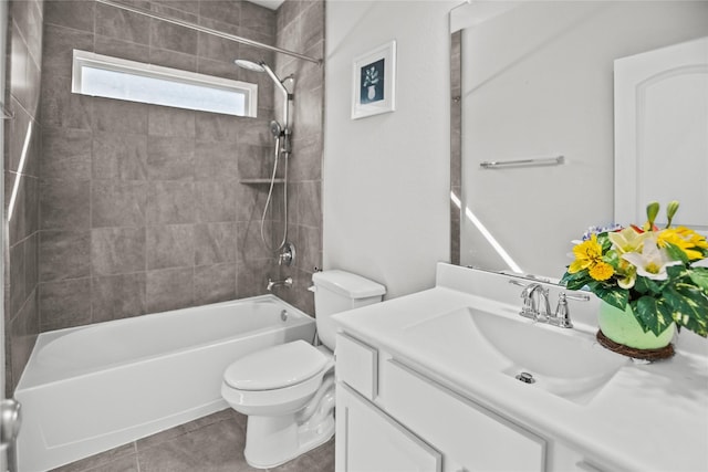 full bath with vanity, tile patterned floors, bathtub / shower combination, and toilet