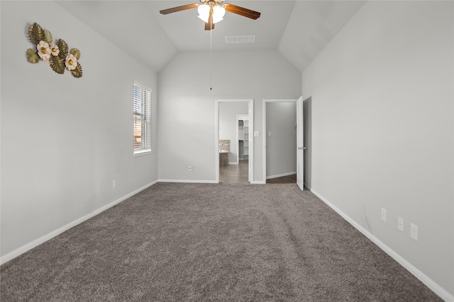 unfurnished bedroom with baseboards, a ceiling fan, carpet flooring, and visible vents
