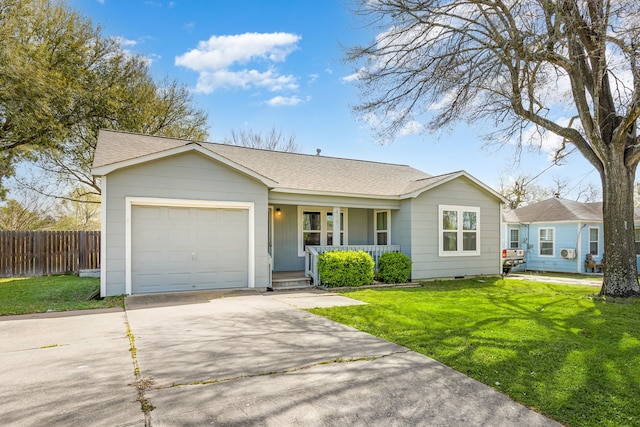 415 N Meyer St, Sealy, TX 77474 - view of front of home featuring fence, covered porch, a shingled roof, concrete driveway, and an attached garage