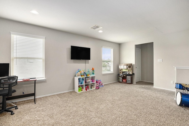 23706 Bluewood Trce, Tomball, TX 77375 - game room with carpet, an office area, baseboards, and recessed lighting