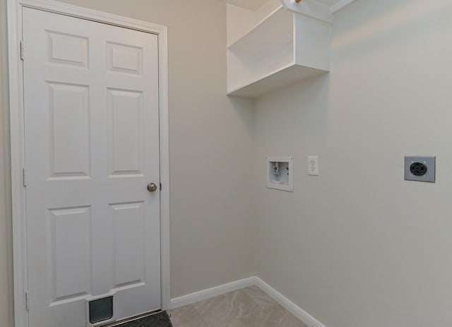 laundry room featuring laundry area, washer hookup, baseboards, and electric dryer hookup