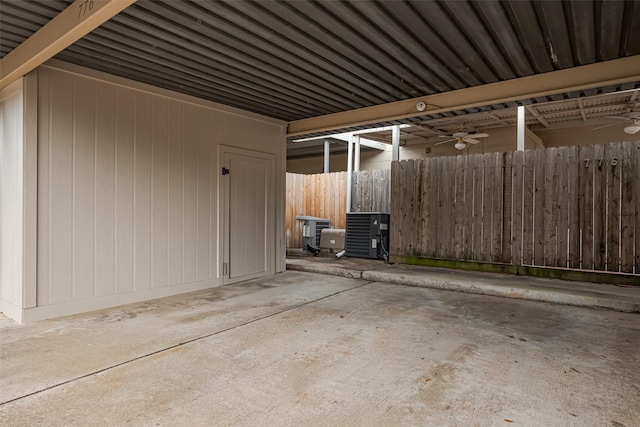 view of patio with fence and ceiling fan