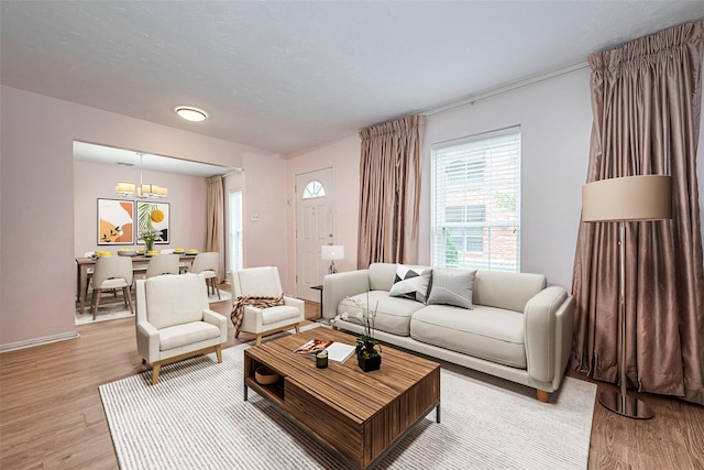 772 Thicket Ln, Houston, TX 77079 - living area featuring light wood-type flooring and a notable chandelier