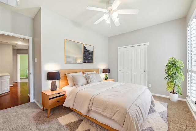 1519 Brookstone Ln, Sugar Land, TX 77479 - bedroom featuring carpet flooring, a closet, baseboards, and a ceiling fan