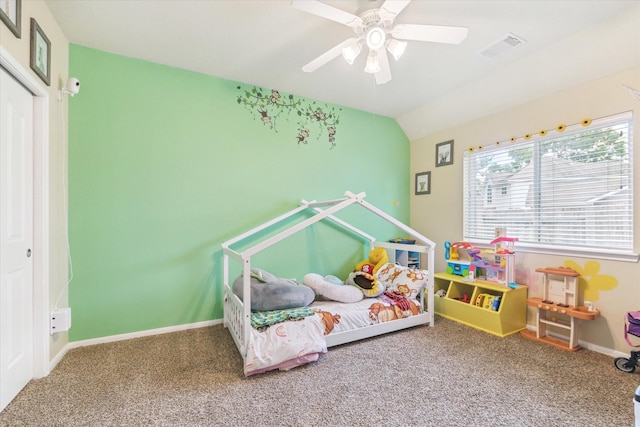 1519 Brookstone Ln, Sugar Land, TX 77479 - bedroom with multiple windows, carpet, a ceiling fan, vaulted ceiling, and baseboards