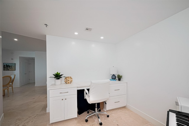 office featuring baseboards, recessed lighting, and visible vents
