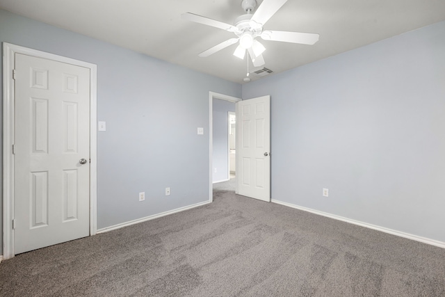 1811 Salt Valley Dr, Katy, TX 77493 - unfurnished bedroom featuring carpet flooring, a ceiling fan, baseboards, and visible vents