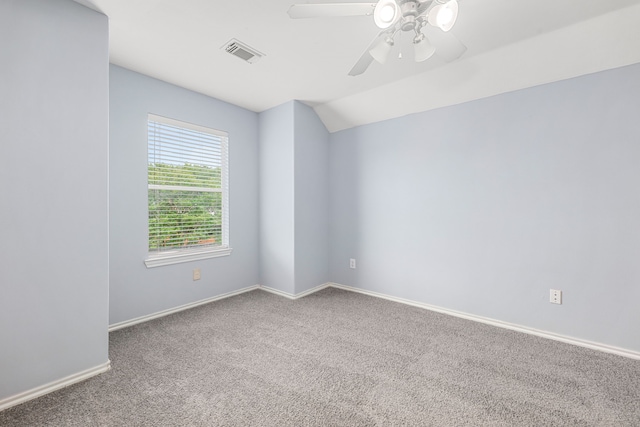 1811 Salt Valley Dr, Katy, TX 77493 - unfurnished room featuring visible vents, carpet floors, baseboards, a ceiling fan, and vaulted ceiling