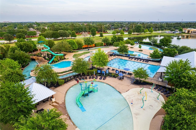 aerial view with a water view