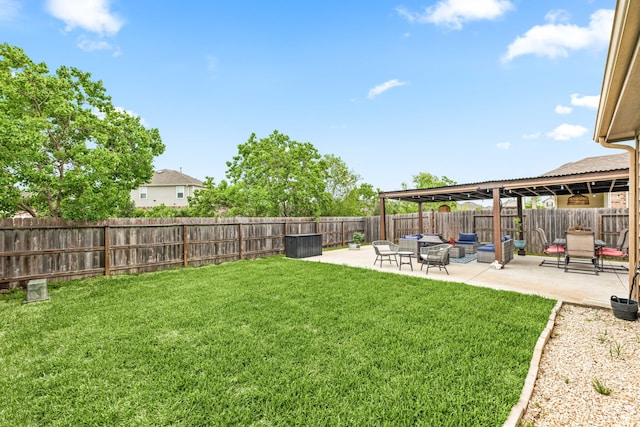view of yard with a fenced backyard and a patio area