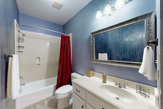 7576 River Ridge Drive, College Station, TX 77845 - full bathroom featuring visible vents, vanity, toilet, tile patterned floors, and shower / tub combo