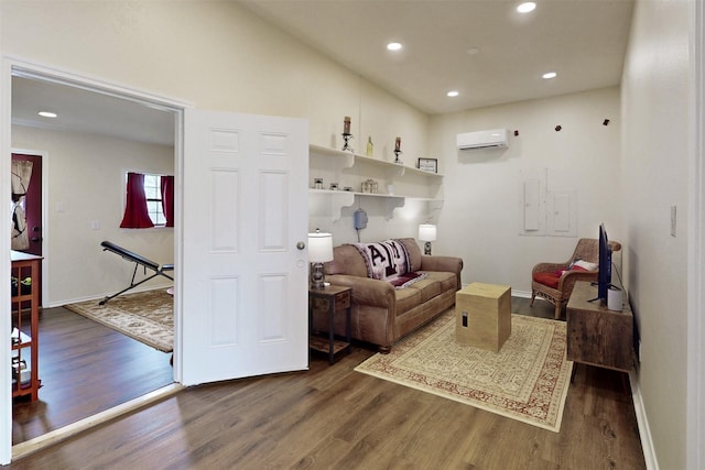 7576 River Ridge Drive, College Station, TX 77845 - interior space featuring recessed lighting, baseboards, dark wood-style floors, and a wall unit AC