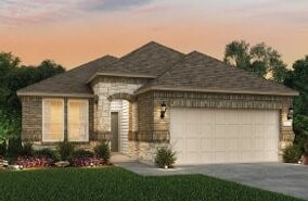 view of front of property featuring a garage, stone siding, and concrete driveway