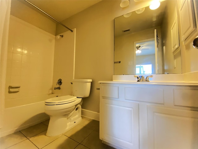 full bathroom with toilet, vanity, visible vents, tile patterned floors, and  shower combination