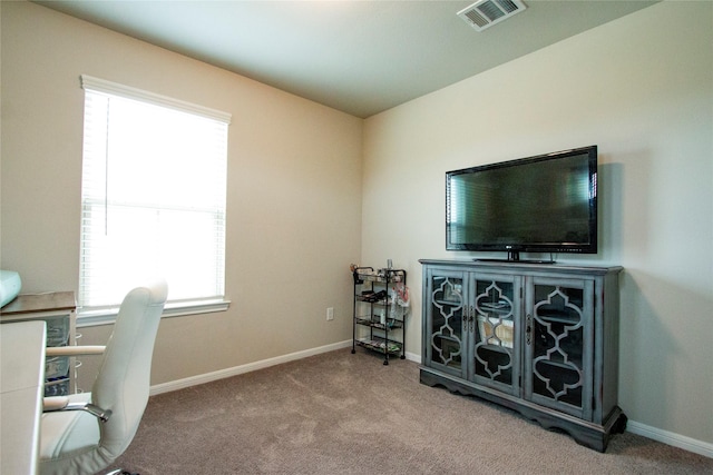 office with visible vents, carpet flooring, and baseboards