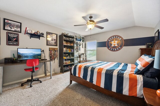 bedroom with ceiling fan and carpet