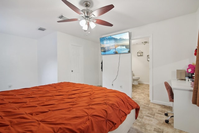 21894 Pinewilde Ct, Porter, TX 77365 - bedroom featuring baseboards, ceiling fan, visible vents, and ensuite bathroom