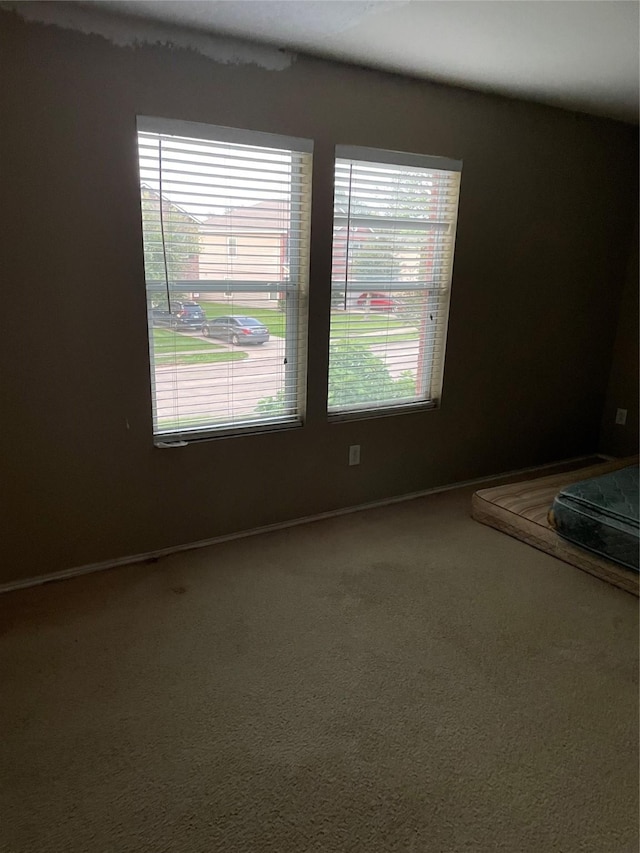 empty room featuring baseboards and carpet