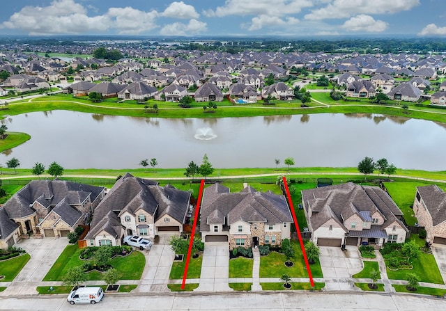19019 Kimber Creek Ln, Cypress, TX 77429 - aerial perspective of suburban area featuring property boundaries highlighted and a large body of water
