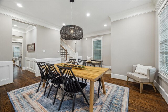 dining space with plenty of natural light, recessed lighting, and stairway