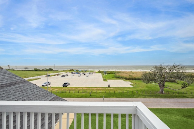 exterior space with a water view