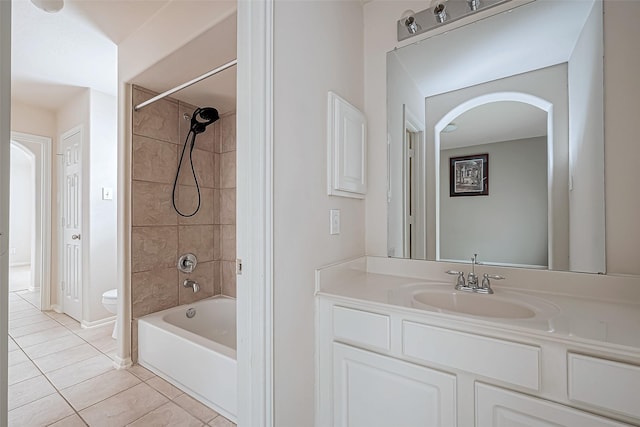 17931 Oakfield Glen Ln, Cypress, TX 77433 - full bath featuring tile patterned flooring, bathtub / shower combination, vanity, toilet, and baseboards