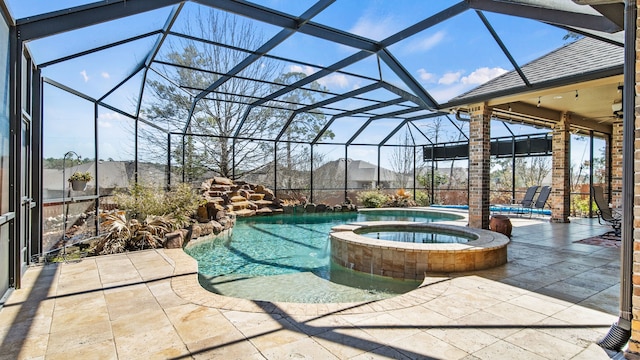 12722 Longmire Way, Conroe, TX 77304 - view of pool with a patio area, a pool with connected hot tub, and glass enclosure