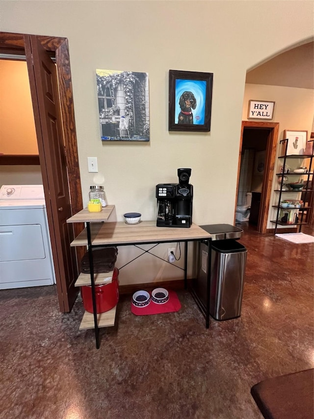 home office with washer / dryer