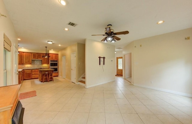 20610 Live Oak Dr, Damon, TX 77430 - living area with recessed lighting, ceiling fan, stairway, baseboards, and light tile patterned floors