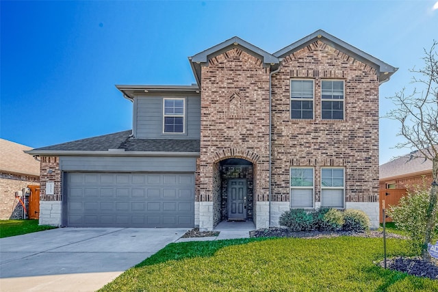 15314 Stulan Burn Dr, Humble, TX 77346 - traditional-style home with brick siding, driveway, a front yard, and roof with shingles