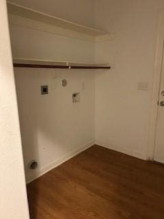 washroom featuring dark wood finished floors, laundry area, and electric dryer hookup