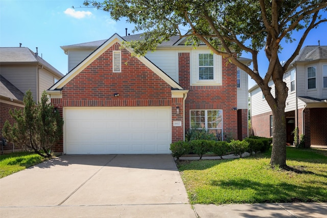 19527 Hardwood Ridge Trl, Cypress, TX 77429 - traditional-style home featuring brick siding, driveway, a front yard, and a garage