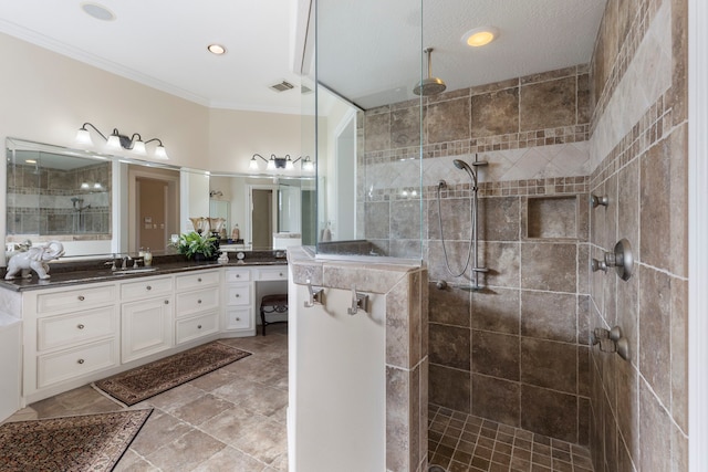 3034 Serena Vista Way, Houston, TX 77068 - full bathroom with crown molding, tiled shower, vanity, and recessed lighting