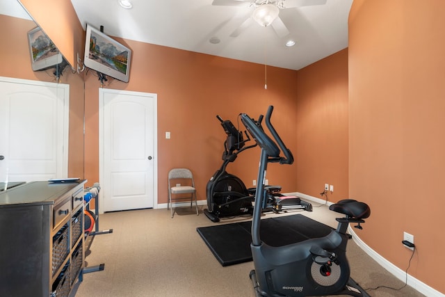 3034 Serena Vista Way, Houston, TX 77068 - workout area featuring a ceiling fan, baseboards, and recessed lighting