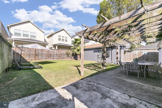 1609 Tabor St, Houston, TX 77009 - view of yard with a pergola, outdoor dining space, a fenced backyard, and a patio area