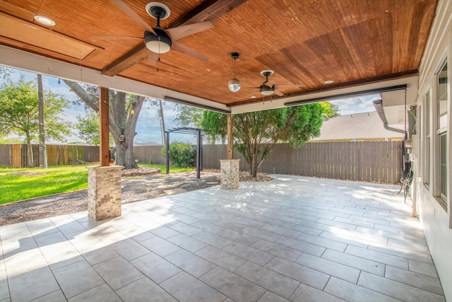view of patio / terrace with a ceiling fan and a fenced backyard