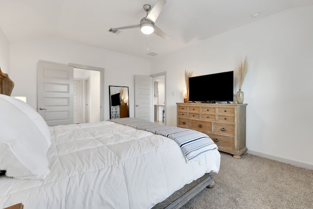 29823 Case Canyon Ln, Katy, TX 77494 - bedroom featuring visible vents, carpet flooring, ceiling fan, and lofted ceiling