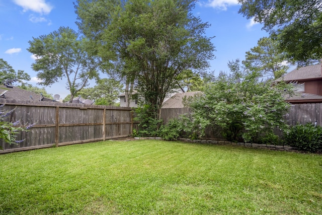 view of yard with a fenced backyard
