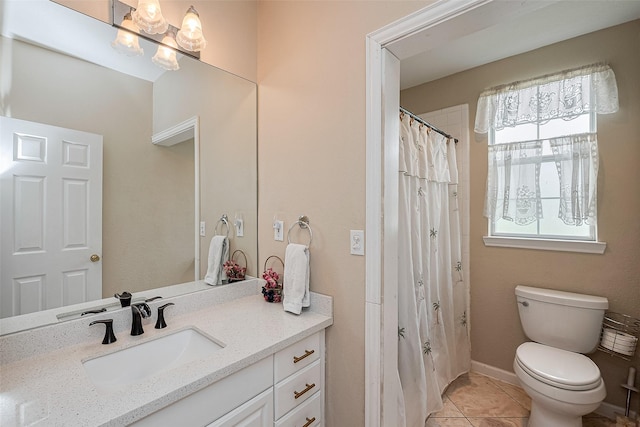 full bath featuring tile patterned floors, vanity, and toilet