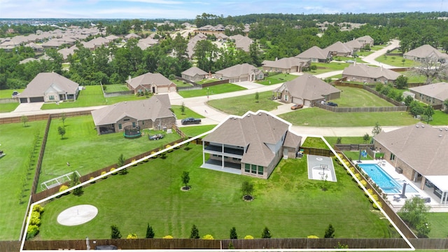 6006 Henry Hamlet Dr, Conroe, TX 77304 - aerial perspective of suburban area with a pool and property boundaries highlighted