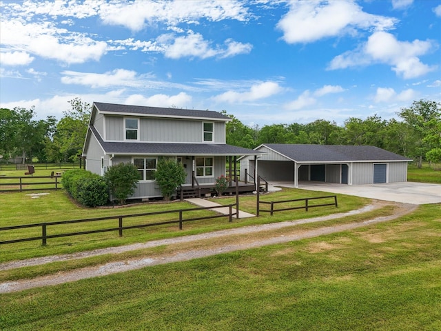 14800 Tallow St, Santa Fe, TX 77517 - country-style home with covered porch, a front yard, dirt driveway, a carport, and a shingled roof