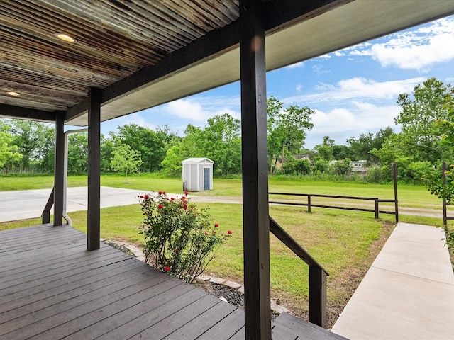 14800 Tallow St, Santa Fe, TX 77517 - deck with a lawn, fence, an outbuilding, and a shed